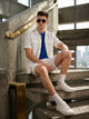 Thomas Scott Men White Cricket Club Collection Regular Fit Short Sleeves Self Design 100% Cotton Co-Ord Set with Shirt Collar