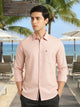 Pink Slim Fit Long Sleeves Solid Spread Collar 100% Cotton Twill Casual Shirt For Men