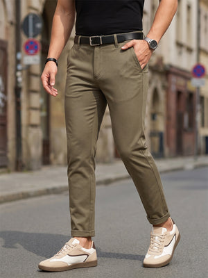 Olive Cricket Club Collection Regular Fit Mid-Rise Solid 4 Pockets Woven Chinos Trouser For Men