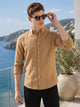 Gold Slim Fit Long Sleeves Button-Down Collar Polyester Casual Shirt For Men