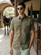 Olive Slim Fit Short Sleeves Floral Printed Two Flap Chest Pockets Pure Cotton Casual Shirt For Men