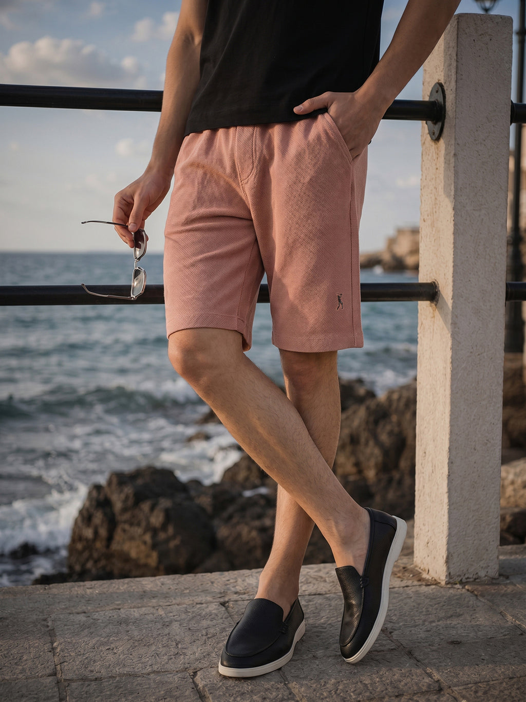 Peach Cricket Club Collection Regular Fit Mid-Rise Woven Cotrises Corduroy Shorts For Men