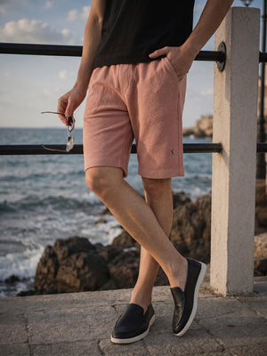 Peach Cricket Club Collection Regular Fit Mid-Rise Woven Cotrises Corduroy Shorts For Men