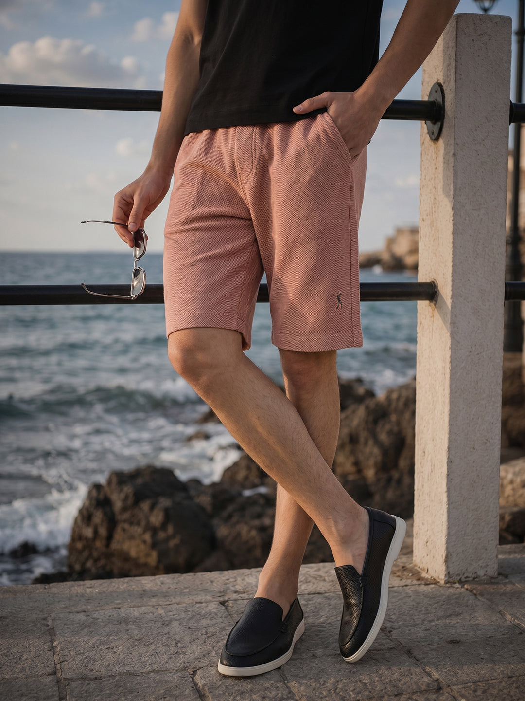 Peach Cricket Club Collection Regular Fit Mid-Rise Woven Cotrises Corduroy Shorts For Men