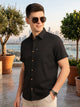 Thomas Scott Men Black Slim Fit Short Sleeves Spread Collar Solid Casual Shirt