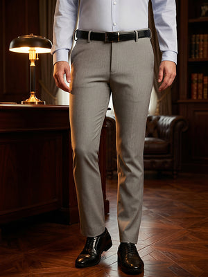 Thomas Scott Men Dark Grey Slim Fit Mid-Rise Flexi-Waist 4-Way Stretch Solid Formal Performance Trouser