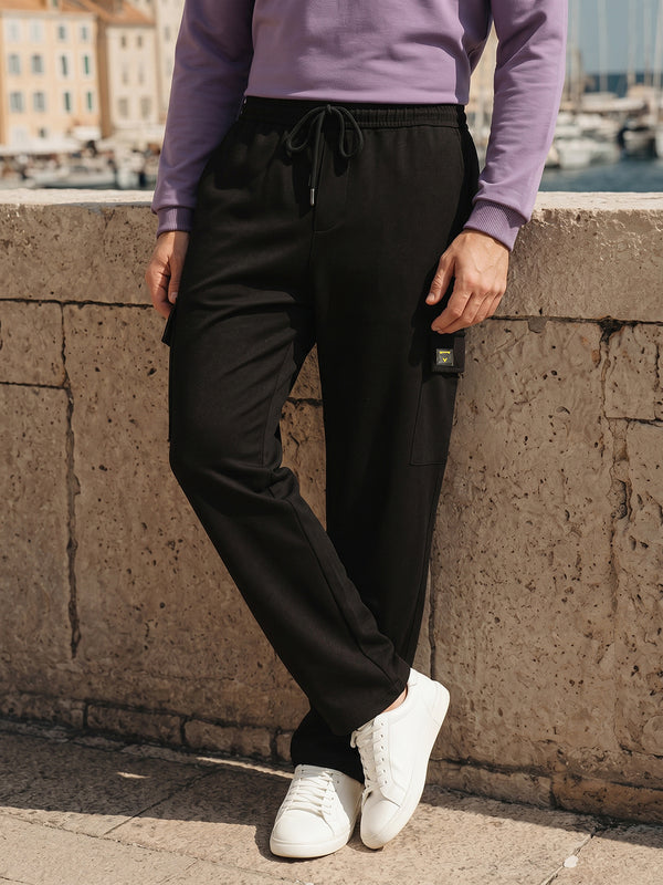 Black Regular Fit Mid-Rise Linen Cargo Trouser For Men with Drawstring Closure , 5 Pocket Design