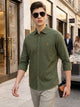 Olive Cricket Club Collection Long Sleeves Slim Fit Spread Collar 100% Cotton Twill Casual Shirt For Men