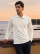Thomas Scott Men Off White Regular Fit Long Sleeves Solid Viscose Rayon Knitted Polo Collar Performance Tshirt