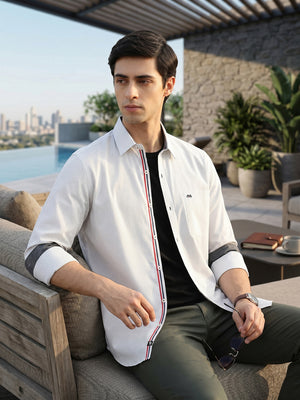 Thomas Scott Men White Regular Fit Long Sleeves Spread Collar Micro Checks 100% Cotton Casual Shirt