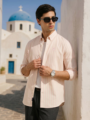 Thomas Scott Men Pink Cricket Club Collection Slim Fit Vertical Stripe Cotton Casual Shirt-Button Down Collar, Full Sleeves