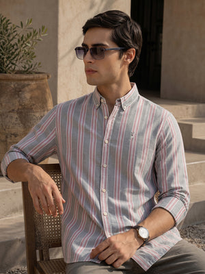 Thomas Scott Men Red Cricket Club Collection Slim Fit Long Sleeves Button Down Collar Cotton Linen Oxford Shirt