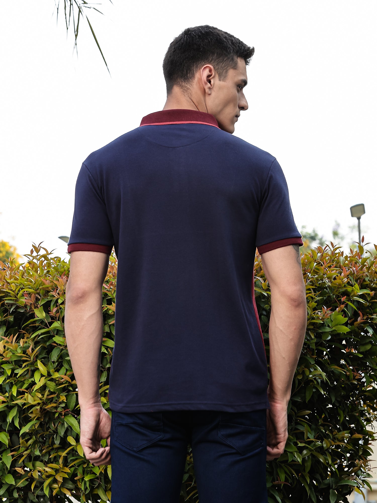 Thomas Scott Men Burgundy Regular Fit Short Sleeves Typography Polo Collar Knitted Tshirt