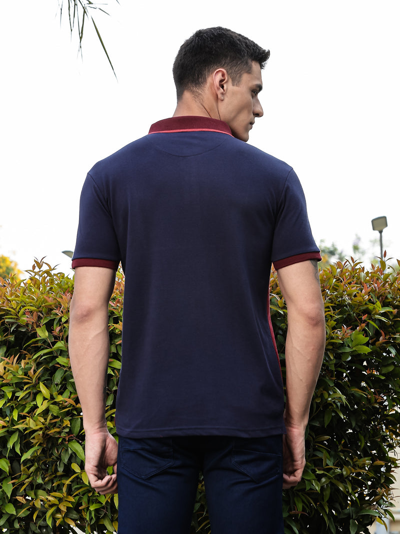 Thomas Scott Men Burgundy Regular Fit Short Sleeves Typography Polo Collar Knitted Tshirt
