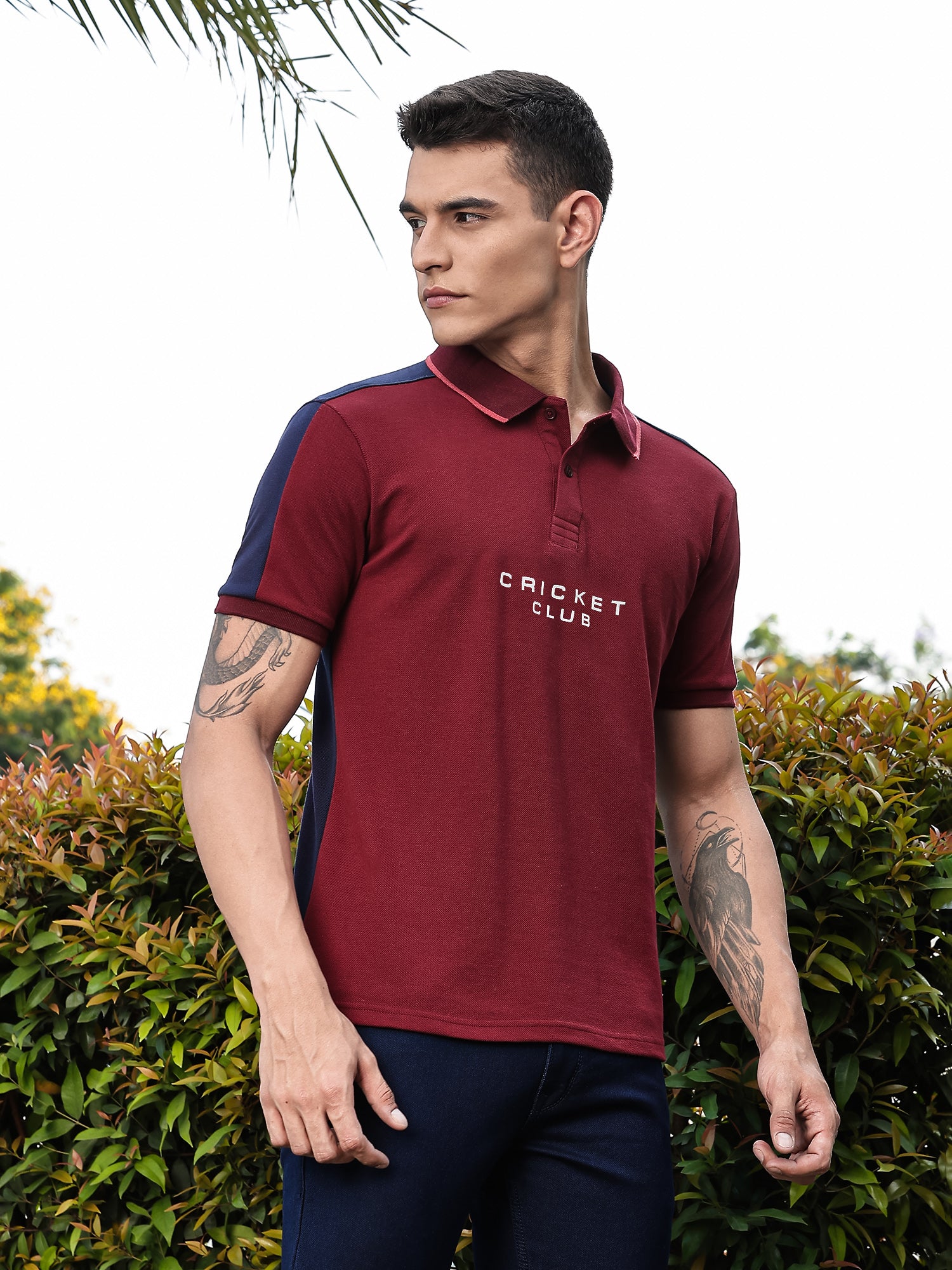 Thomas Scott Men Burgundy Regular Fit Short Sleeves Typography Polo Collar Knitted Tshirt