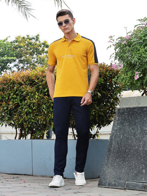 Thomas Scott Men Yellow Regular Fit Short Sleeves Typography Polo Collar Knitted Tshirt