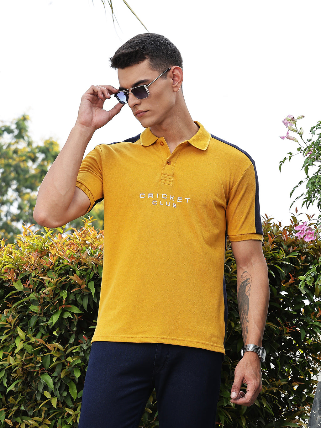 Thomas Scott Men Yellow Regular Fit Short Sleeves Typography Polo Collar Knitted Tshirt