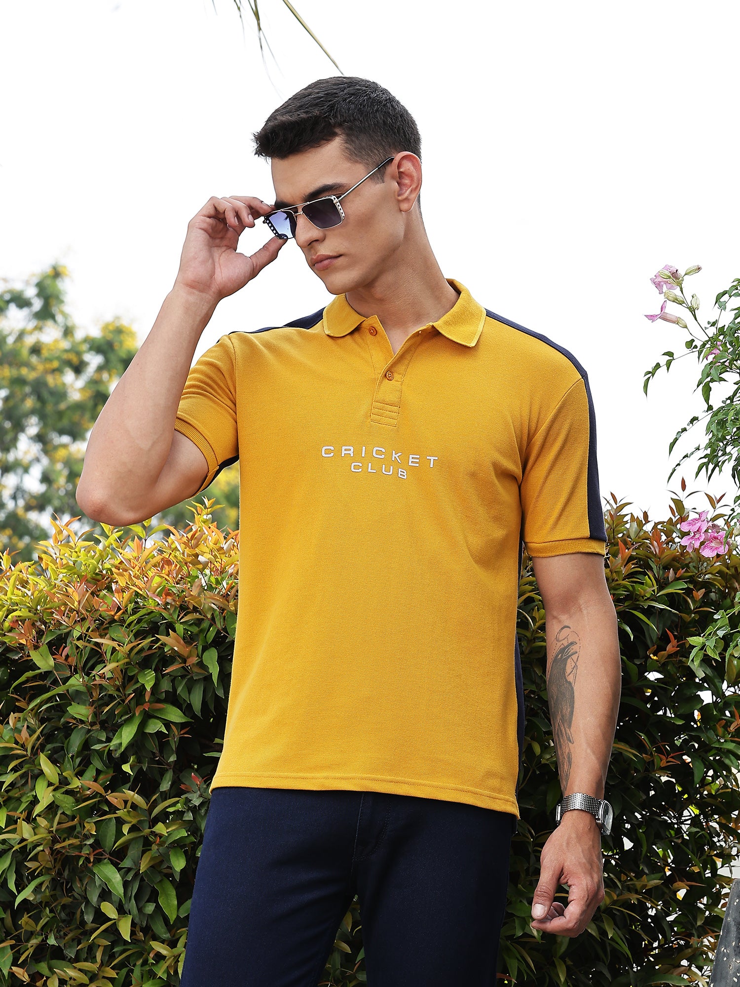 Thomas Scott Men Yellow Regular Fit Short Sleeves Typography Polo Collar Knitted Tshirt