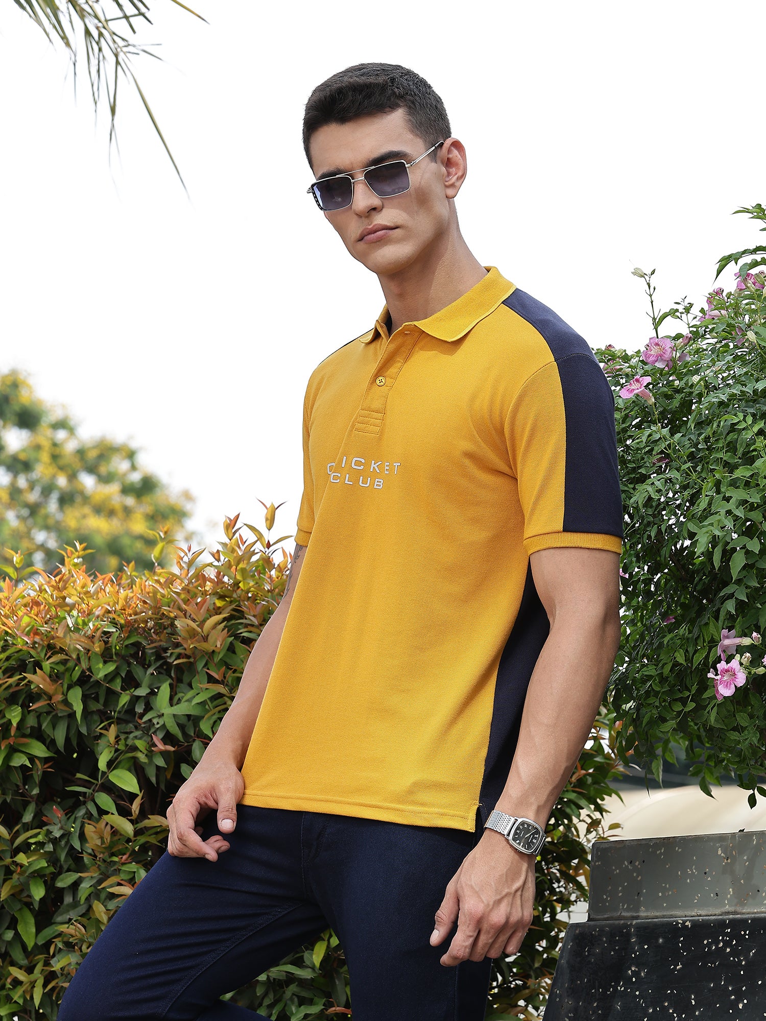 Thomas Scott Men Yellow Regular Fit Short Sleeves Typography Polo Collar Knitted Tshirt