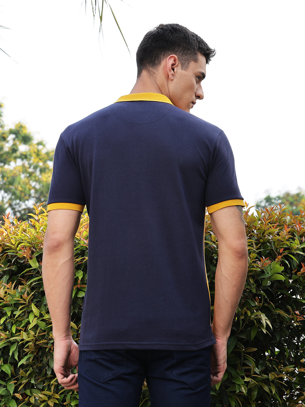 Thomas Scott Men Yellow Regular Fit Short Sleeves Typography Polo Collar Knitted Tshirt