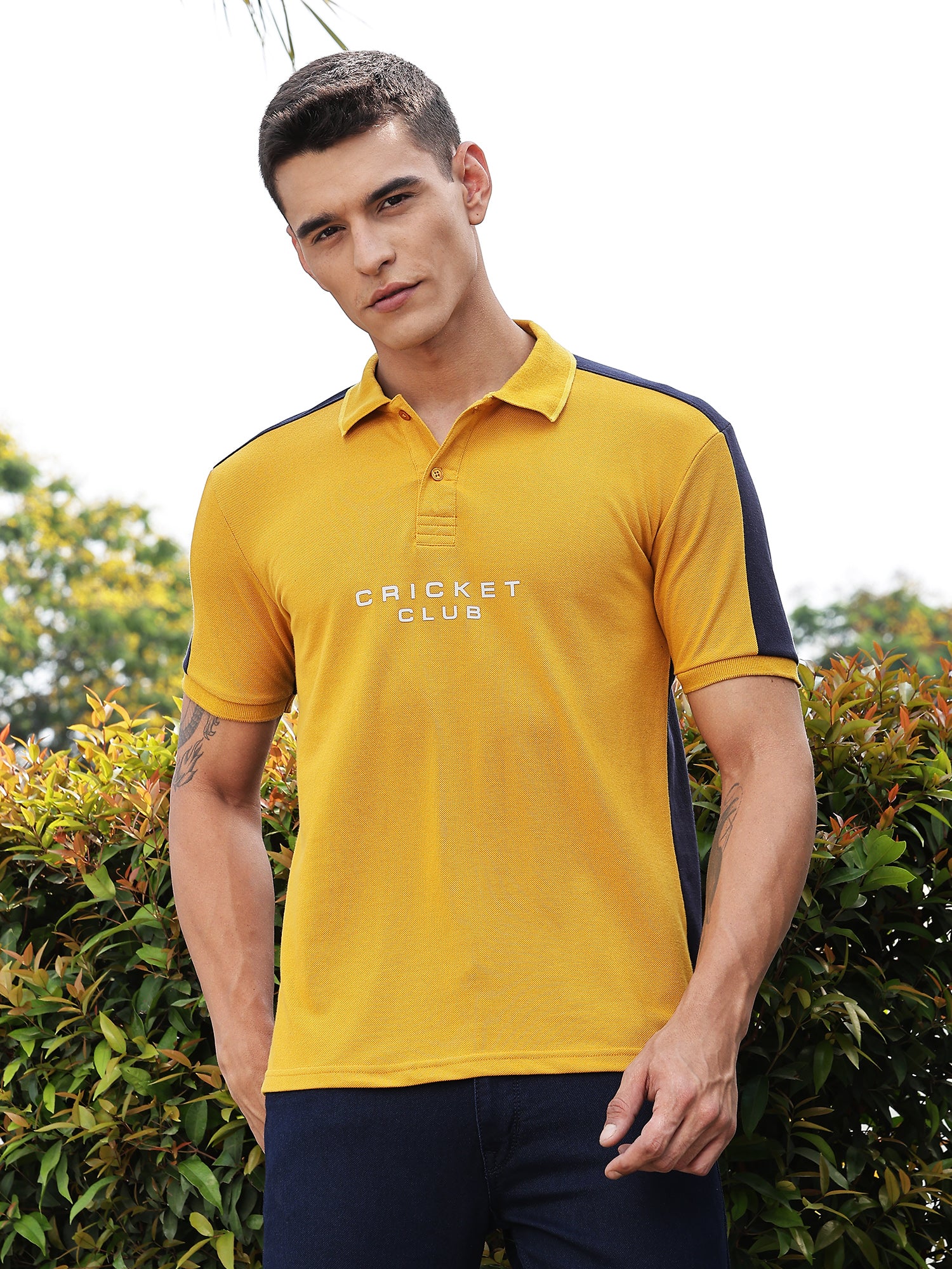 Thomas Scott Men Yellow Regular Fit Short Sleeves Typography Polo Collar Knitted Tshirt