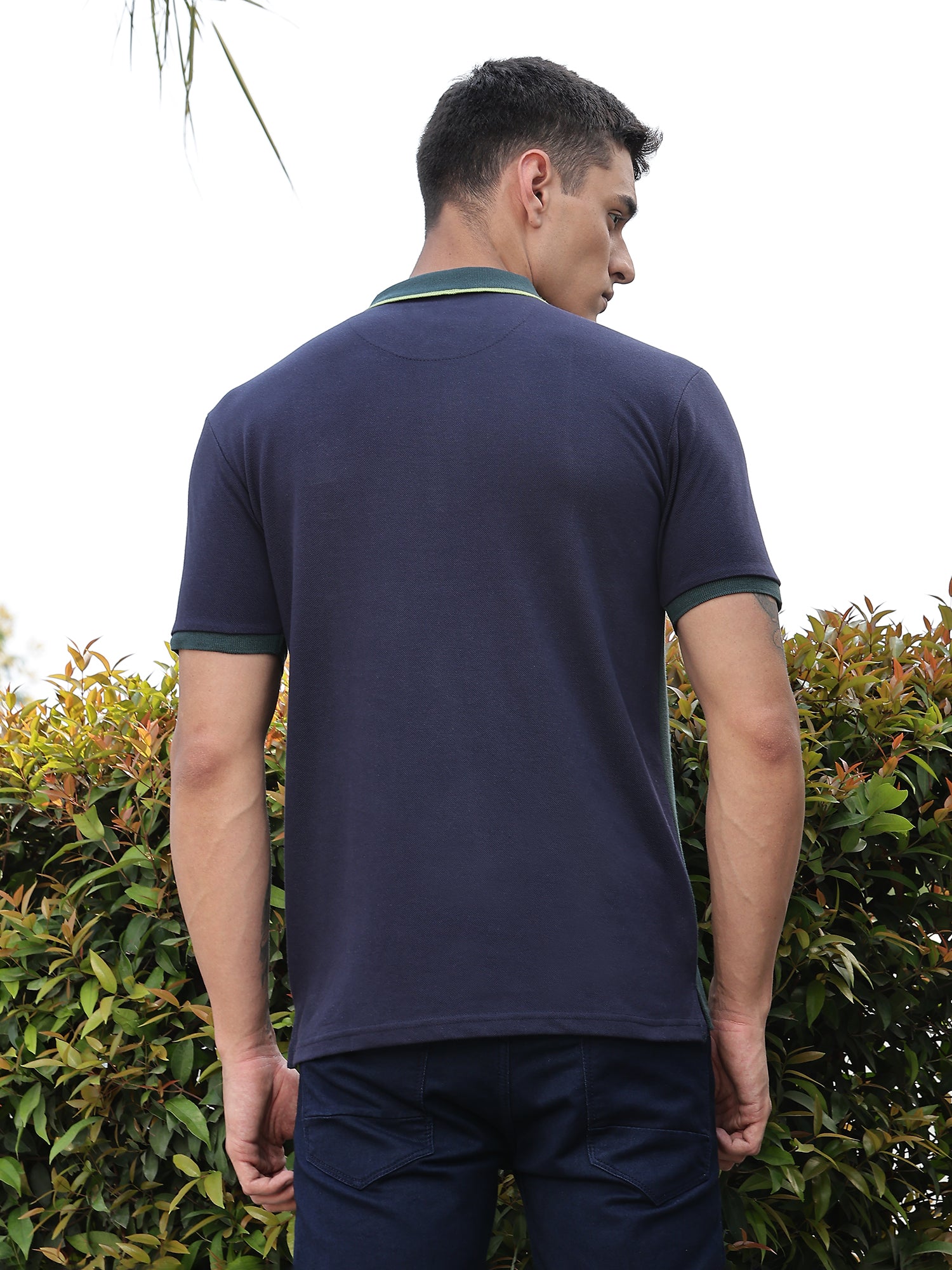 Thomas Scott Men BottleGreen Regular Fit Short Sleeves Typography Polo Collar Knitted Tshirt