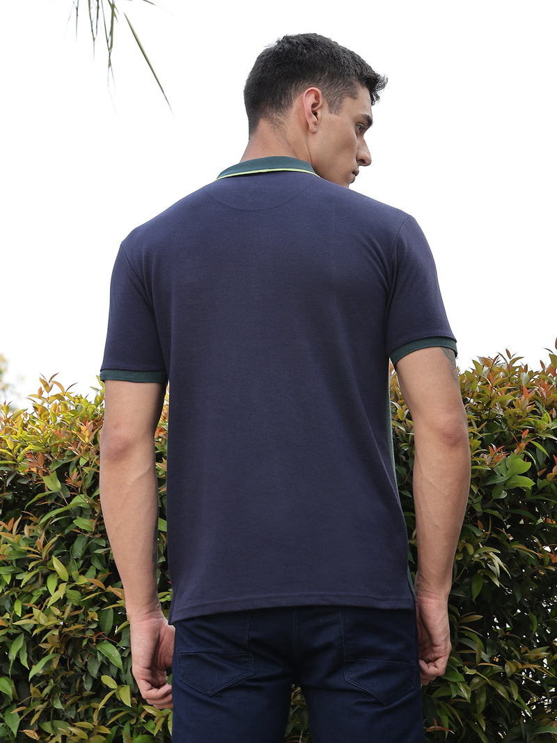 Thomas Scott Men BottleGreen Regular Fit Short Sleeves Typography Polo Collar Knitted Tshirt