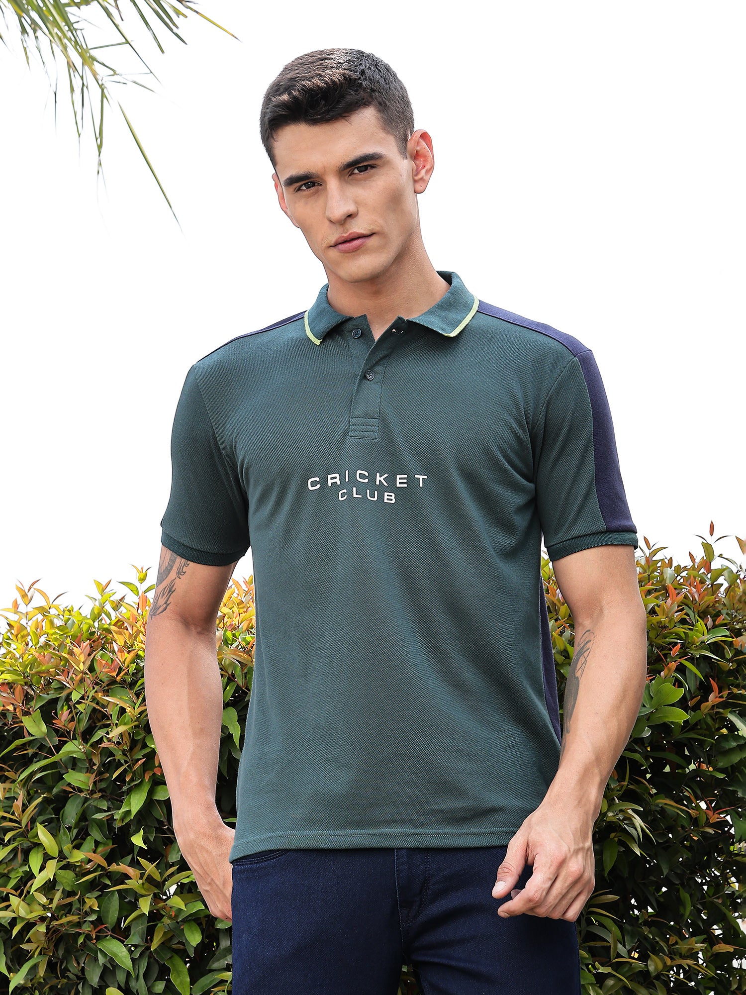 Thomas Scott Men BottleGreen Regular Fit Short Sleeves Typography Polo Collar Knitted Tshirt