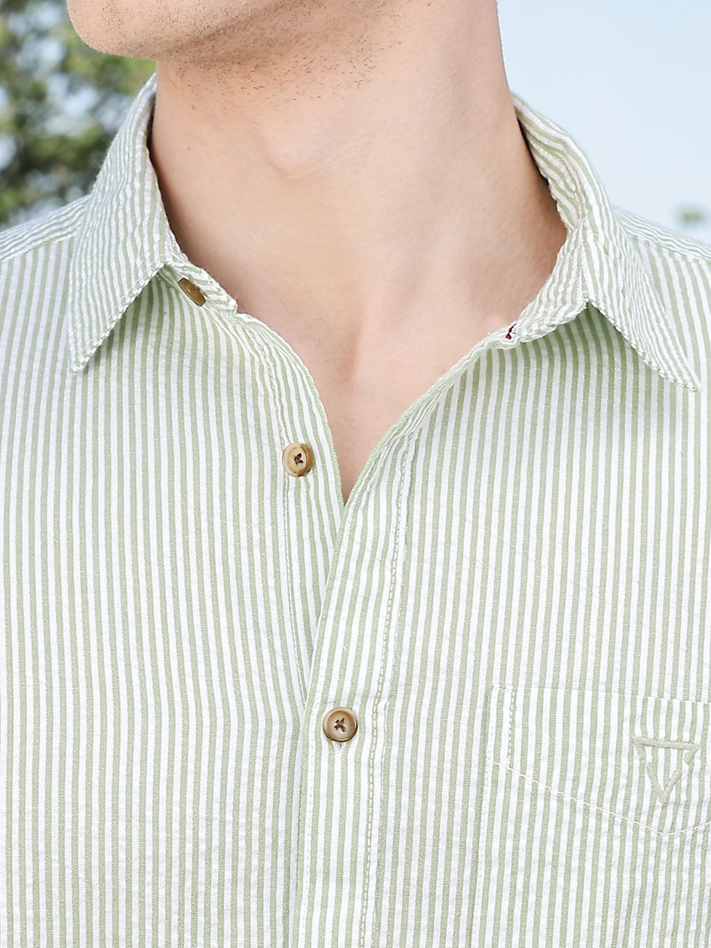 Thomas Scott Men LightGreen Slim Fit Short Sleeve Pinstripes Casual Shirt
