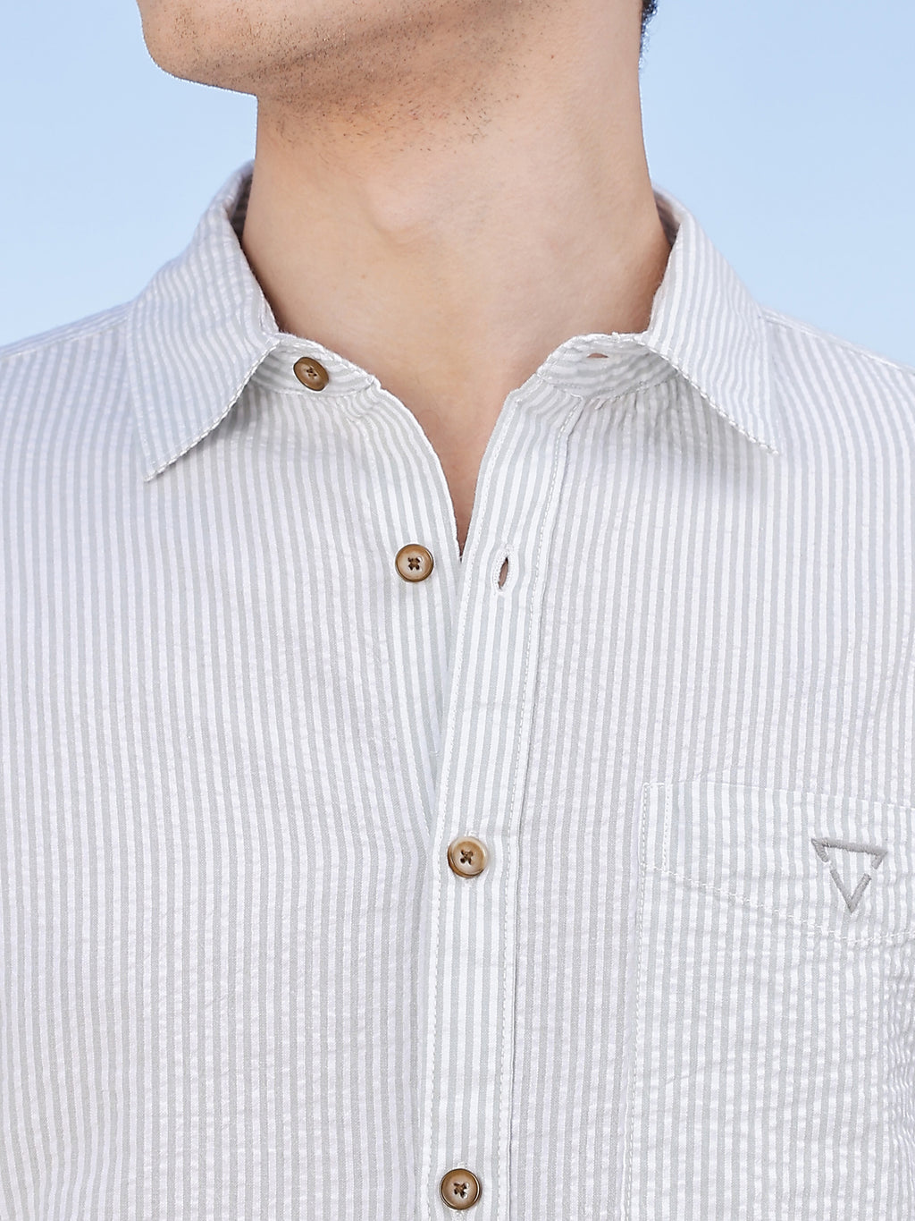 Thomas Scott Men LightGrey Slim Fit Short Sleeve Pinstripes Casual Shirt