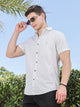 Thomas Scott Men LightGrey Slim Fit Short Sleeve Pinstripes Casual Shirt