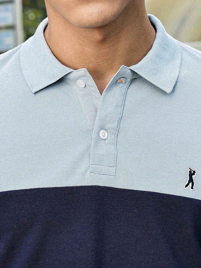 Thomas Scott Men IceBlue Regular Fit Short Sleeves Knitted Polo Collar Tshirt