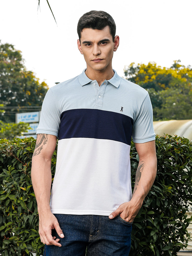 Thomas Scott Men IceBlue Regular Fit Short Sleeves Knitted Polo Collar Tshirt