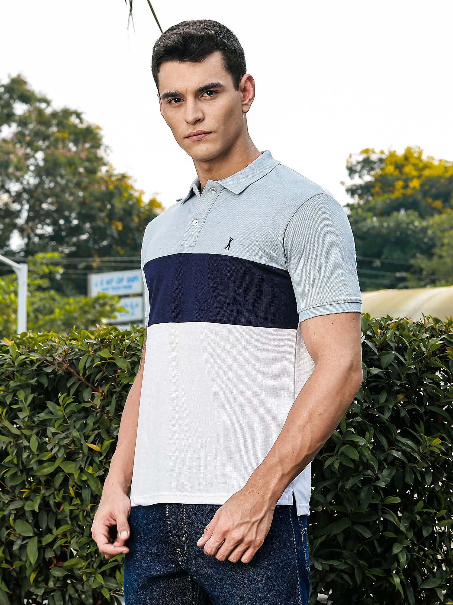 Thomas Scott Men IceBlue Regular Fit Short Sleeves Knitted Polo Collar Tshirt