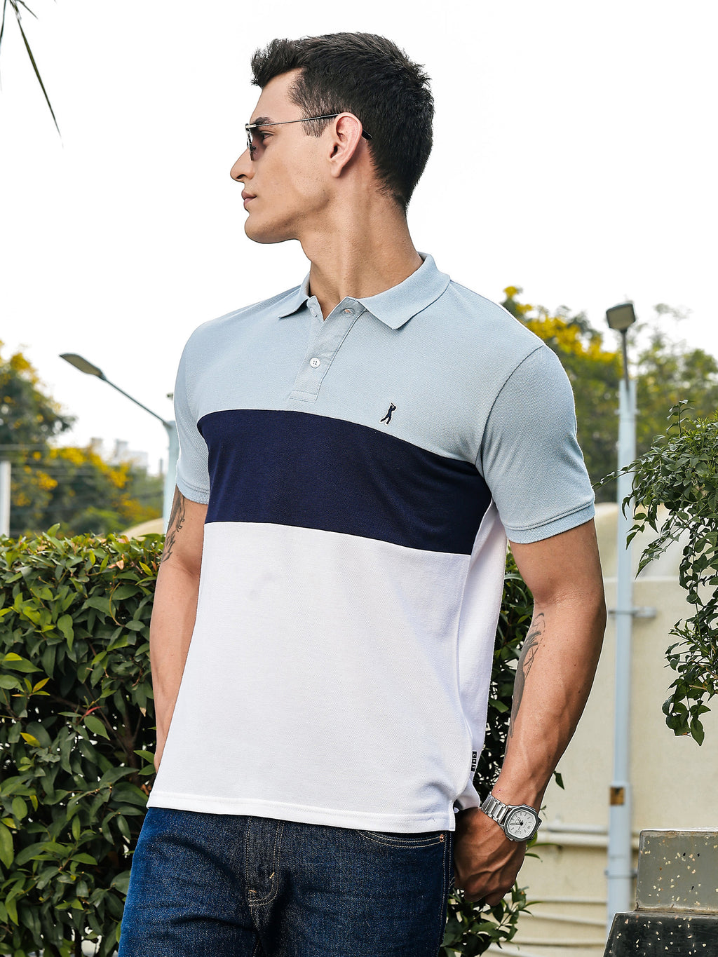 Thomas Scott Men IceBlue Regular Fit Short Sleeves Knitted Polo Collar Tshirt