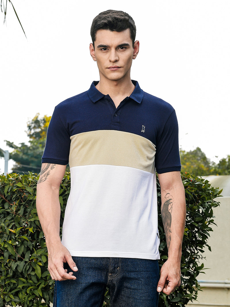 Thomas Scott Men Navy Regular Fit Short Sleeves Polo Collar Knit Tshirt