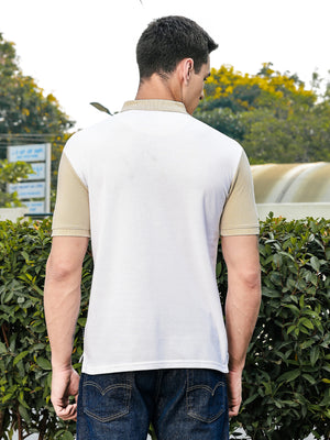 Thomas Scott Men Cream Regular Fit Short Sleeves Knitted Polo Collar Tshirt