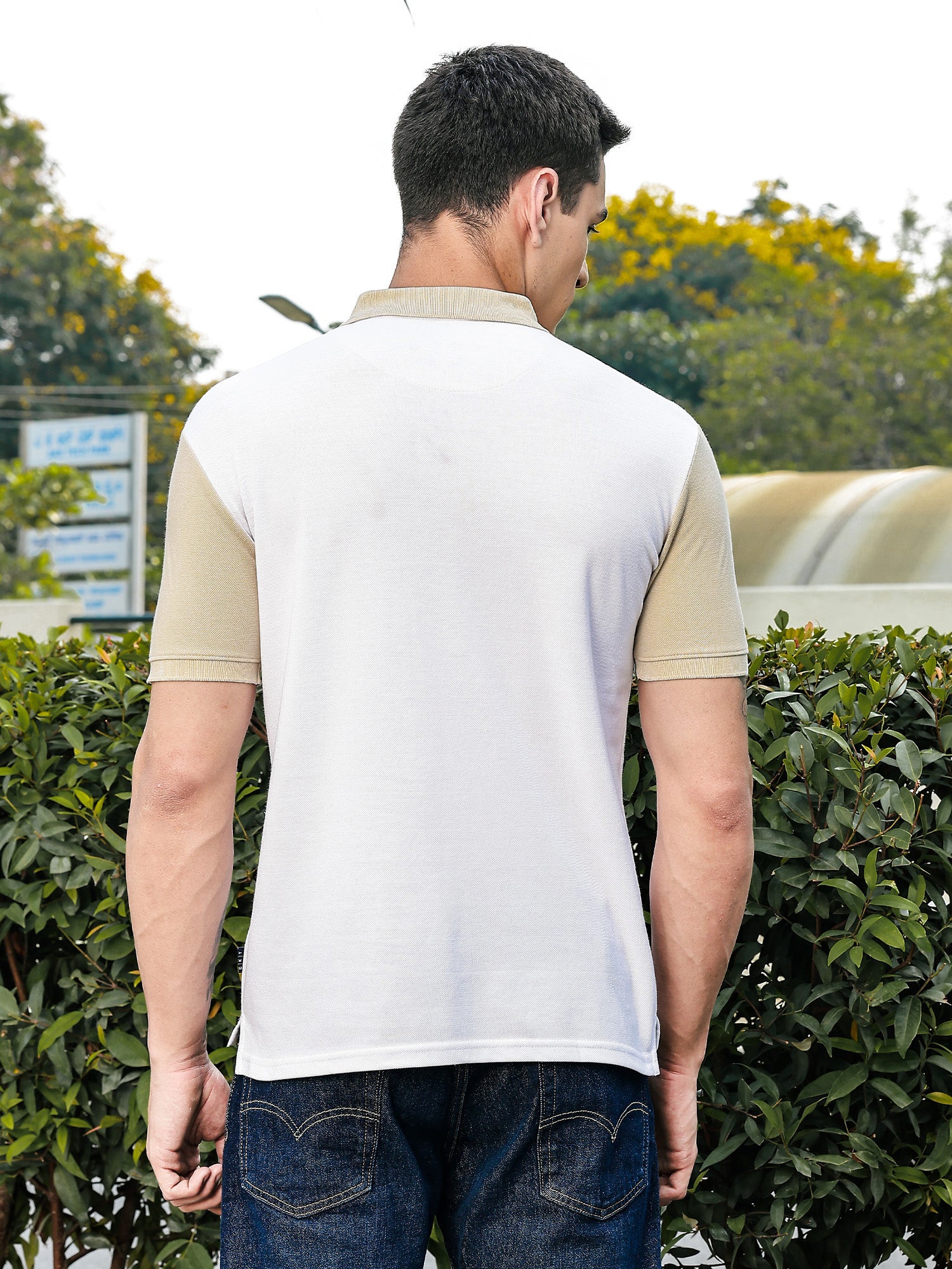 Thomas Scott Men Cream Regular Fit Short Sleeves Knitted Polo Collar Tshirt