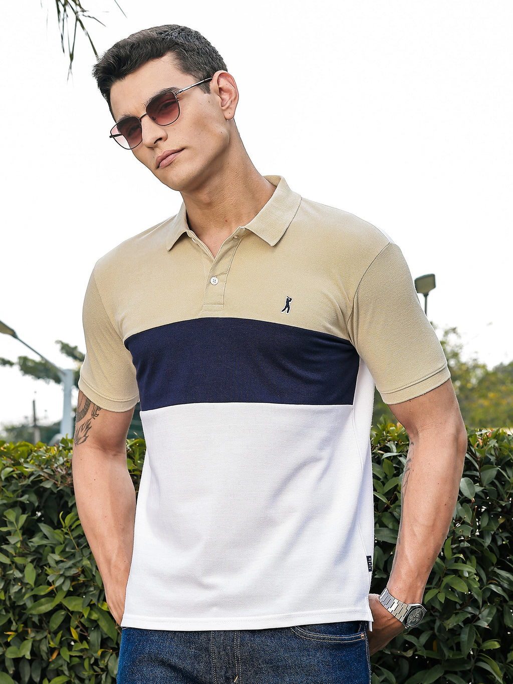 Thomas Scott Men Cream Regular Fit Short Sleeves Knitted Polo Collar Tshirt