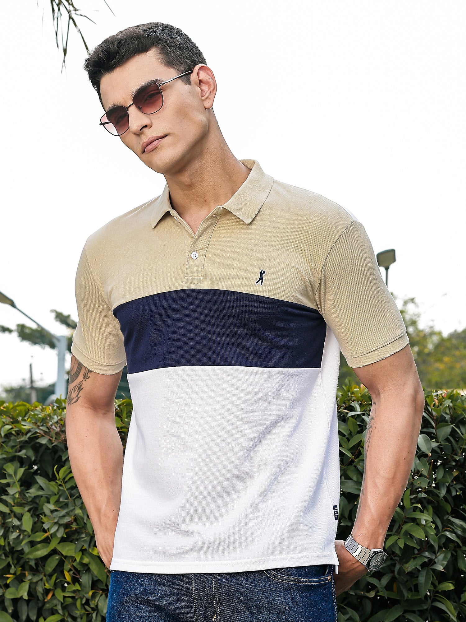 Thomas Scott Men Cream Regular Fit Short Sleeves Knitted Polo Collar Tshirt