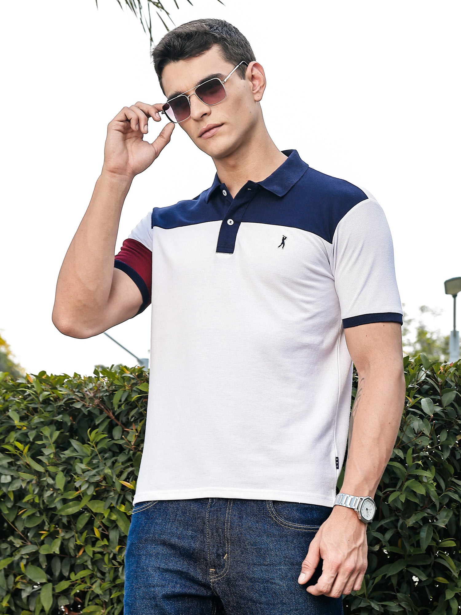 Thomas Scott Men Navy Regular Fit Short Sleeves Knitted Polo Collar Tshirt