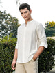 Thomas Scott Men White Slim Fit Long Sleeves Mandarin Collar Woven Embroidered Shirt