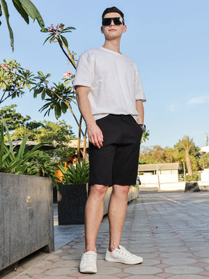 Thomas Scott Men Black Mid-Rise Slim Fit Solid Chino Shorts