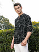 Thomas Scott Men Black Slim Fit Long Sleeves Mandarin Collar Woven Embroidered Shirt