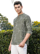 Thomas Scott Men Olive Slim Fit Long Sleeves Mandarin Collar Woven Embroidered Shirt