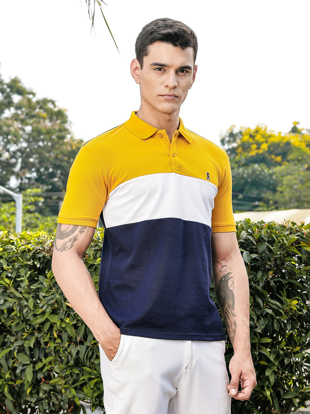 Thomas Scott Men Yellow Regular Fit Short Sleeves Knitted Polo Collar Tshirt
