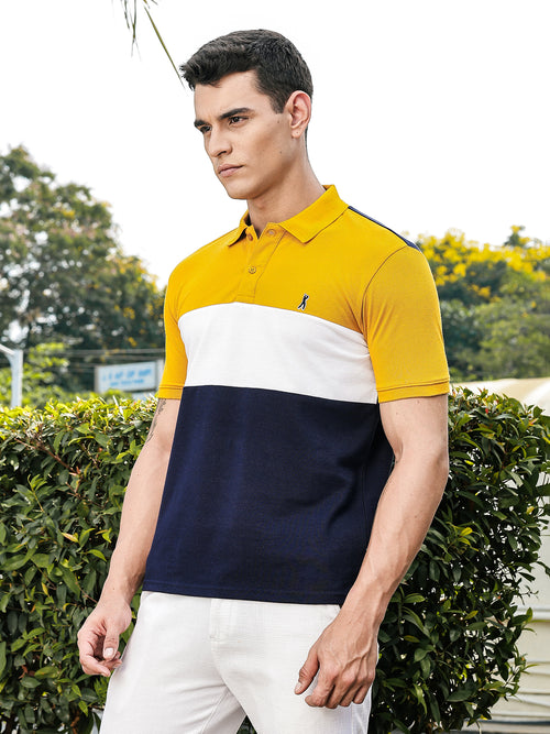 Thomas Scott Men Yellow Regular Fit Short Sleeves Knitted Polo Collar Tshirt