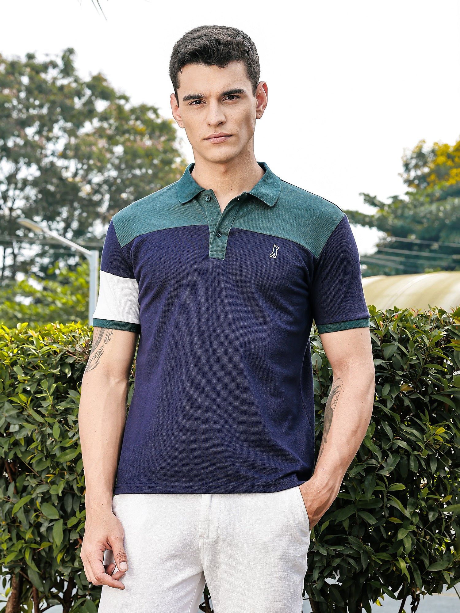 Thomas Scott Men BottleGreen Regular Fit Short Sleeves Knitted Polo Collar Tshirt