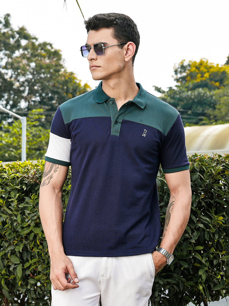 Thomas Scott Men BottleGreen Regular Fit Short Sleeves Knitted Polo Collar Tshirt