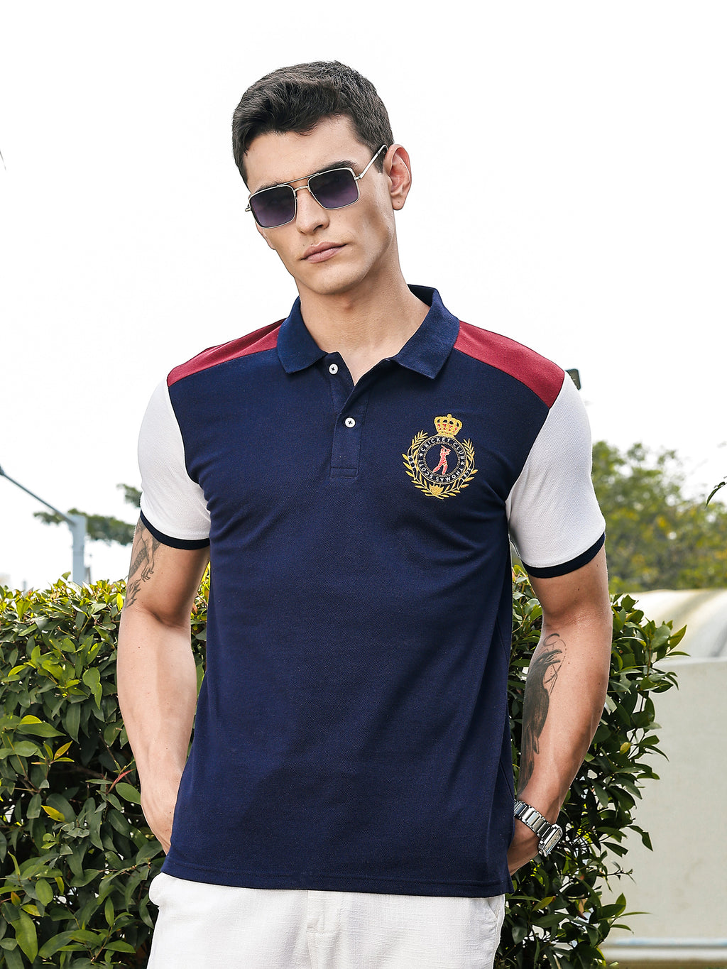 Thomas Scott Men Navy Regular Fit Short Sleeves Knitted Polo Collar Tshirt